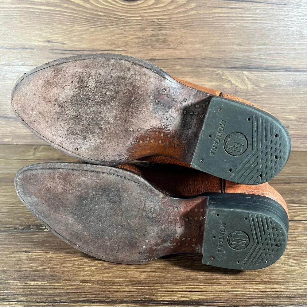 Montana Ostritch Leather Cowboy Boots Men’s Size 9E Shoes‎ Western